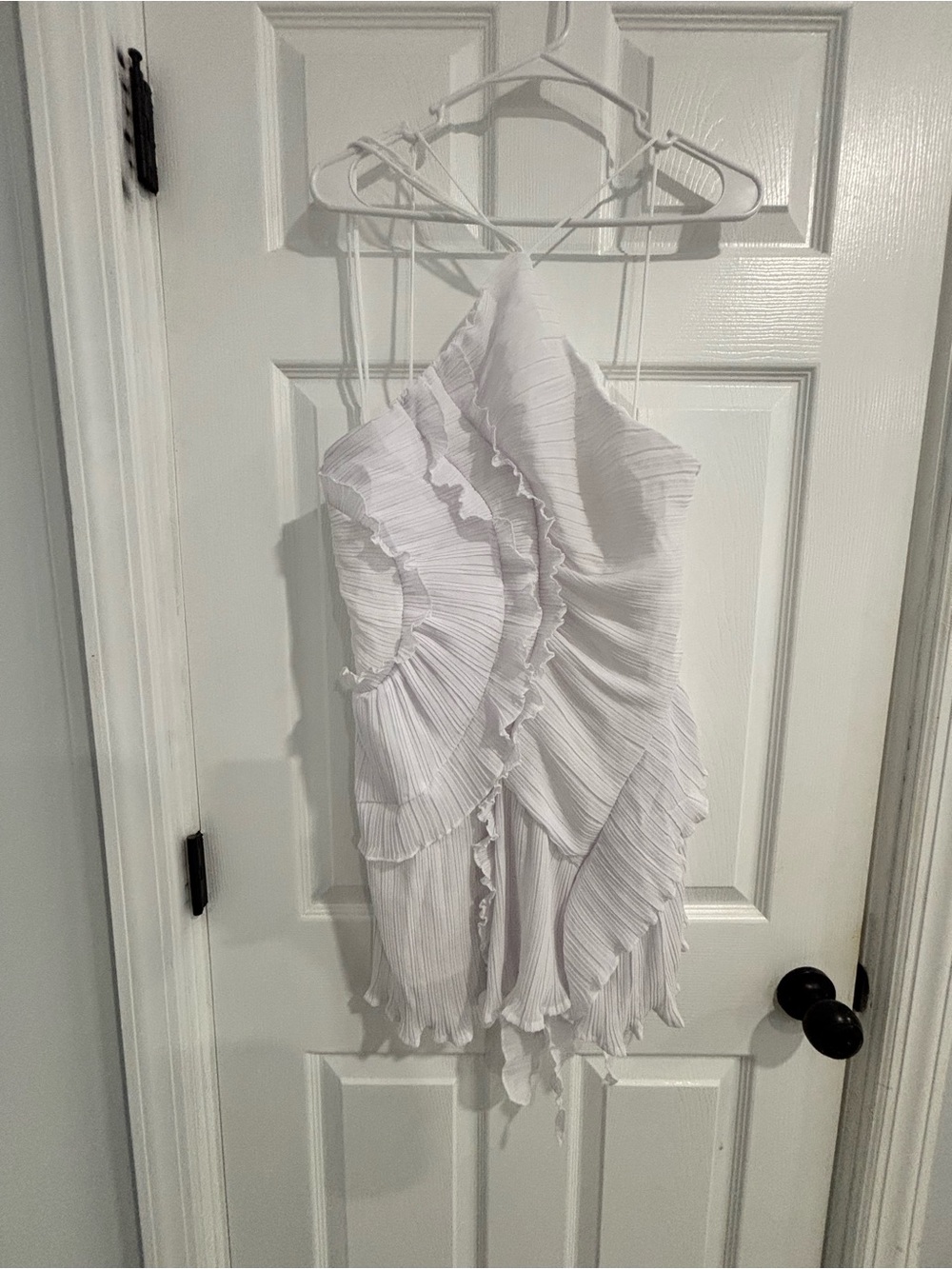 SHEIN White One-Shoulder Ruffled Pleated Dress